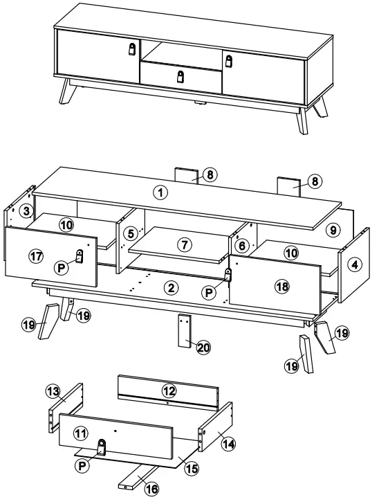 OSTRO Furniture AOF-RTV03 Riley TV Unit Light Oak - fig 4