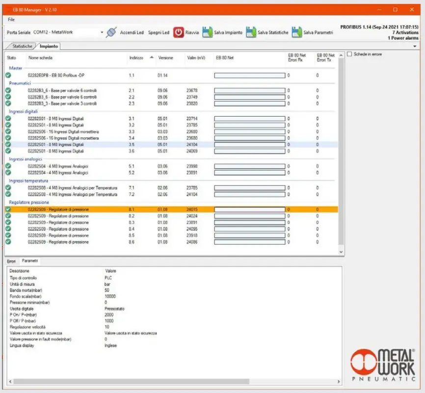 METAL WORK EB 80 Profibus DP Electro Pneumatic System - Display
