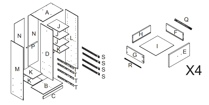 Kmart Wardrobe with 4 Drawers -x4