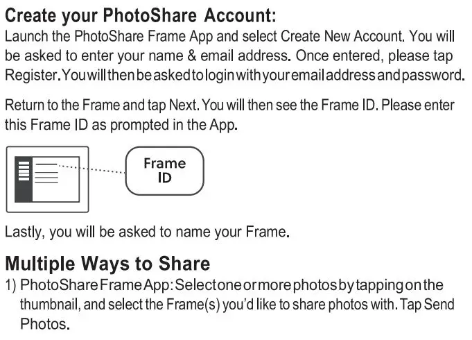Switchmate FSM010BL 10 Inch Black PhotoShare Friends and Family Smart Frame User Guide - Create Your PhotoShare Accunt 1