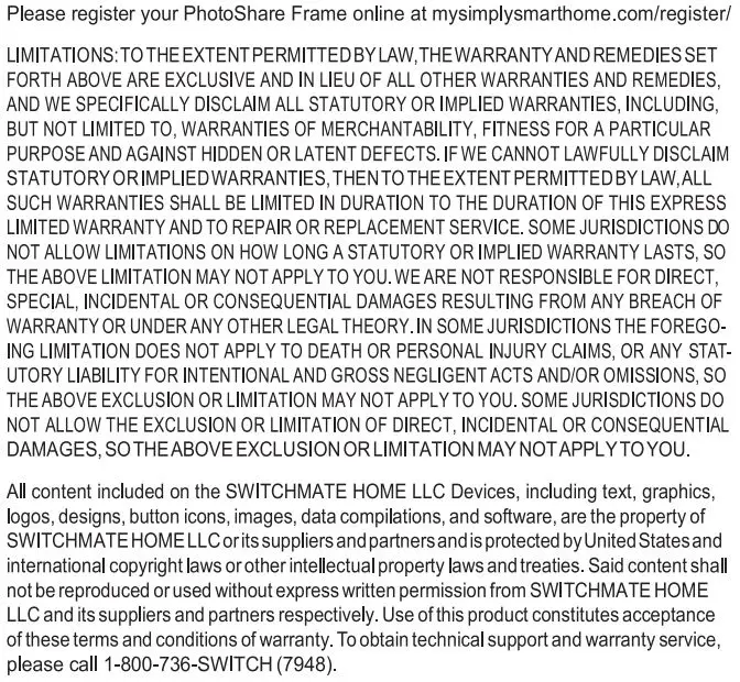 Switchmate FSM010BL 10 Inch Black PhotoShare Friends and Family Smart Frame User Guide - Important