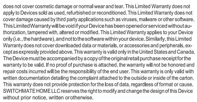 Switchmate FSM010BL 10 Inch Black PhotoShare Friends and Family Smart Frame User Guide - Limited Warranty