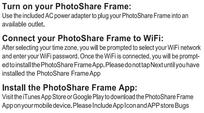 Switchmate FSM010BL 10 Inch Black PhotoShare Friends and Family Smart Frame User Guide - Quick Start Guide