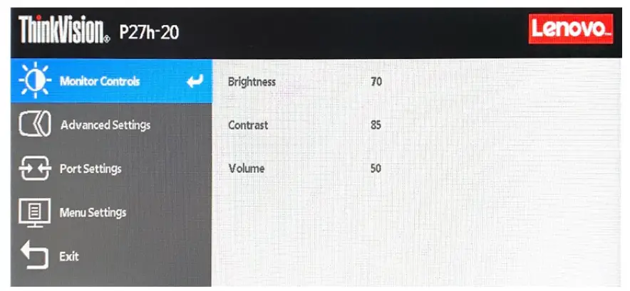 Lenovo ThinkVision Flat Panel Monitor - OSD menu