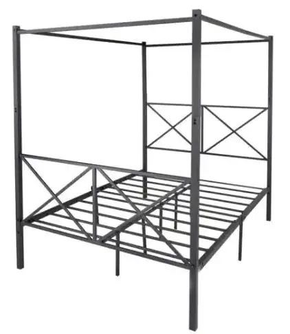 vTHE HOME DEPOT 747F 55 in. W Black Metal Canopy Bed Frame Full Size Platform BedV PRODUCT