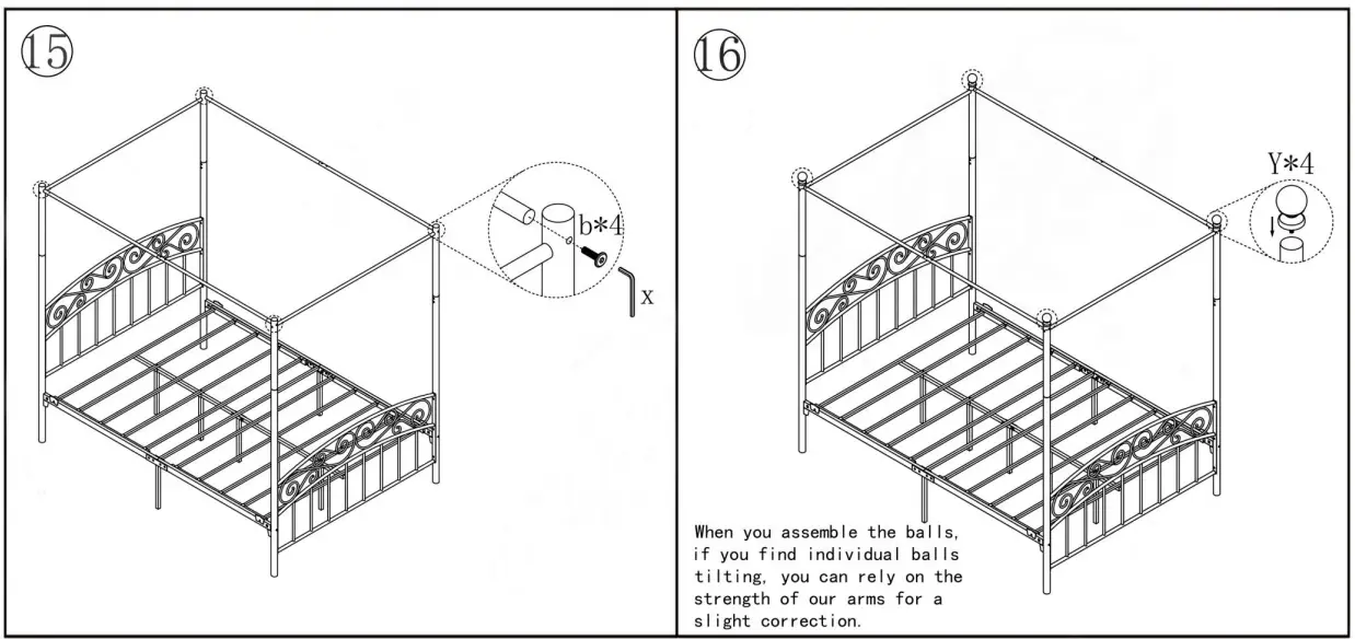 Kahomvis-715F-Black-Full-Size-Metal-Noise-Free-Canopy-Bed-Frame-FIG9
