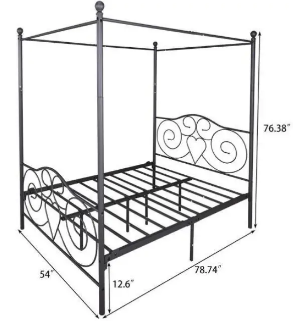 Kahomvis-715F-Black-Full-Size-Metal-Noise-Free-Canopy-Bed-Frame-PRODUCT