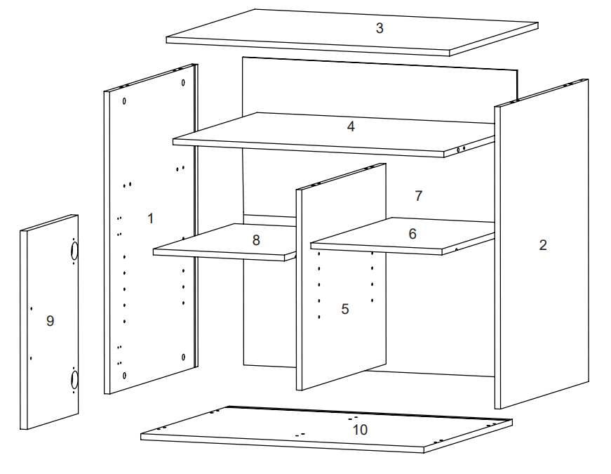 DEVAISE ADYJ002 Black Accent Storage Cabinets - EXPLODED DRAWING