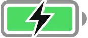 Battery icon with a lightning bolt indicates that the battery is charging.