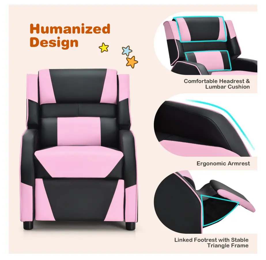 COSTWAY HW66874PI Pink Kids Youth Gaming Sofa Recliner with Headrest and Footrest PU Leather How to use