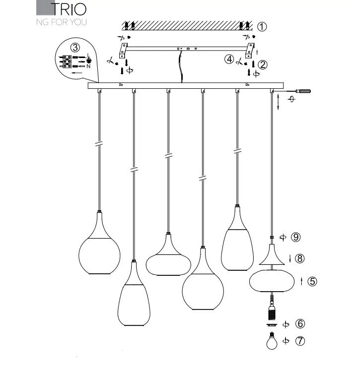 TRIO LIGHTING 317000632 6-piece E14 Hanging Trio Lumina Lamp FIG 1