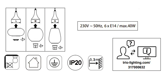 TRIO LIGHTING 317000632 6-piece E14 Hanging Trio Lumina Lamp FIG 2