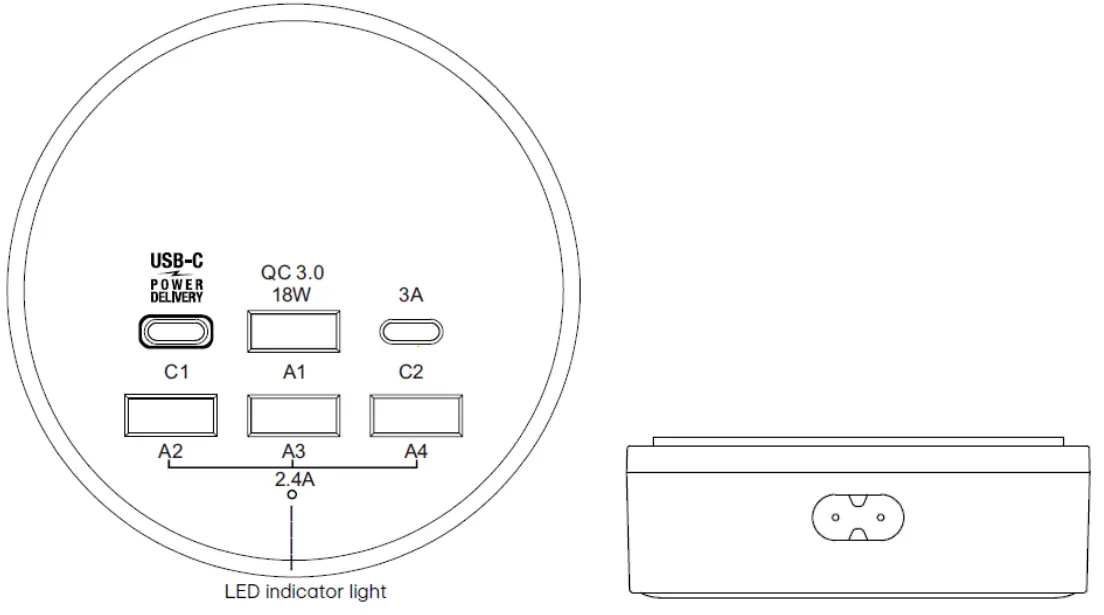 anko 43155804 45W Wall Charger 6 Port USB and USB-C