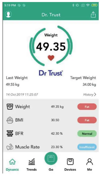 Dr Trust 505 Smart Body Fat Scale- start