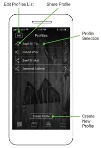 GMG Grill Smarter Eat Better App Control- Edit Profiles List