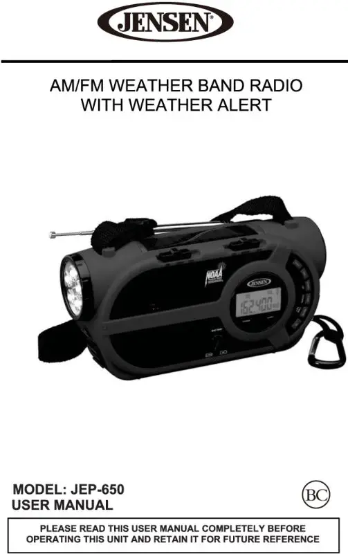 JENSEN Weather Band Radio With Wather Alert User Manual