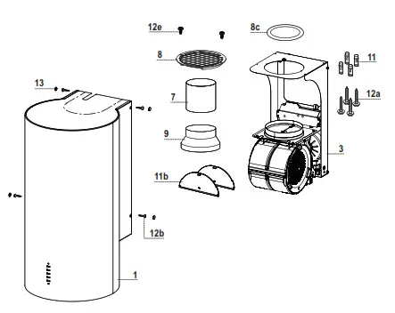 ROROSHETTA CILINDRO WH Wall Mounted Cooker Hood- Components