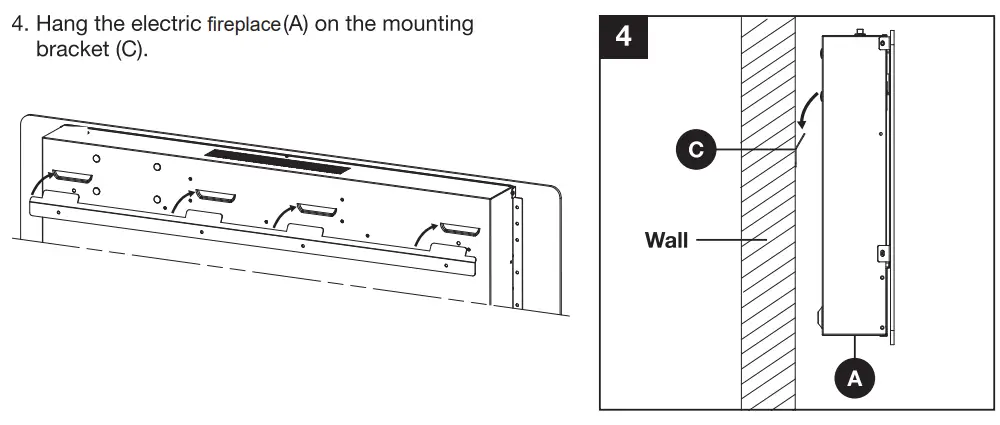 COSTWAY FP10068US Wall Mounted Electric Fireplace User Manual - Hang the electric fireplace on the mounting bracket