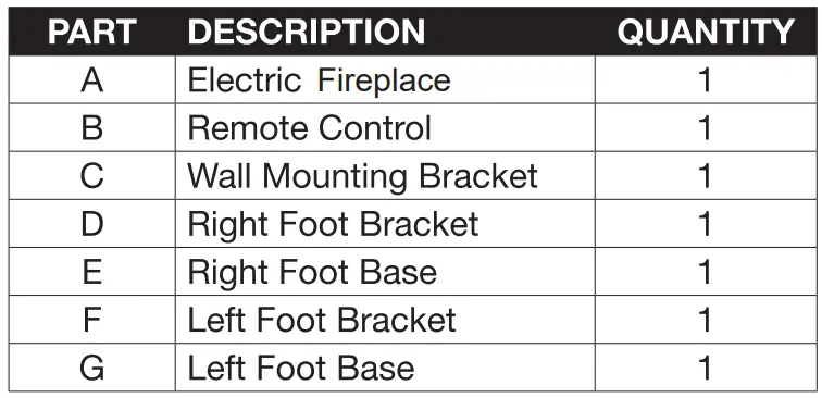 COSTWAY FP10068US Wall Mounted Electric Fireplace User Manual - Package Contents