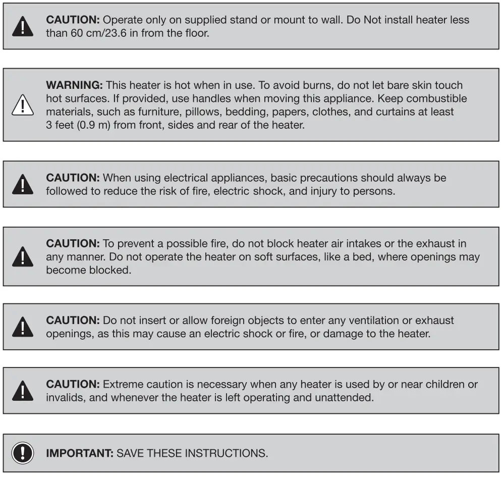 COSTWAY FP10068US Wall Mounted Electric Fireplace User Manual - Safety Information