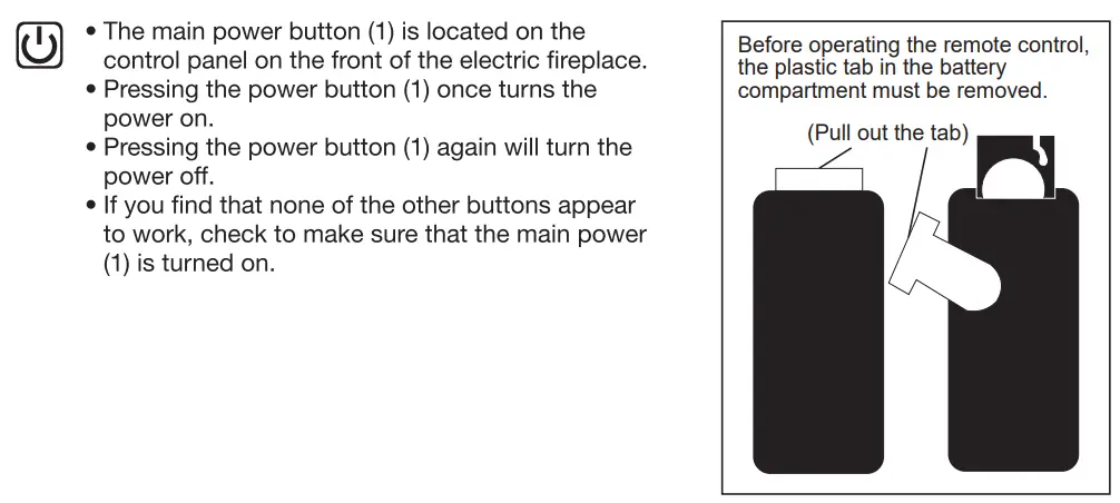 COSTWAY FP10068US Wall Mounted Electric Fireplace User Manual - Using the Power Button