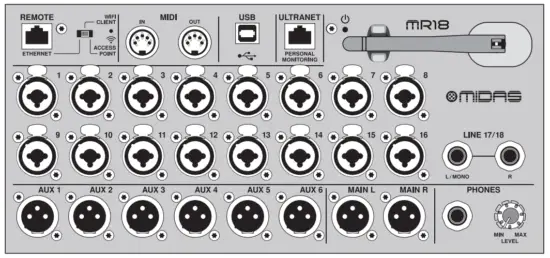 MIDAS MR18 18 Input Digital Mixer for iPad Android Tablets