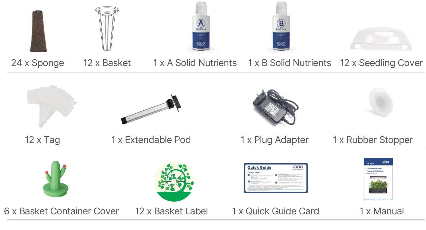 iDOO ID-IG301S Smart Indoor LED Hydroponic System - Package Contents