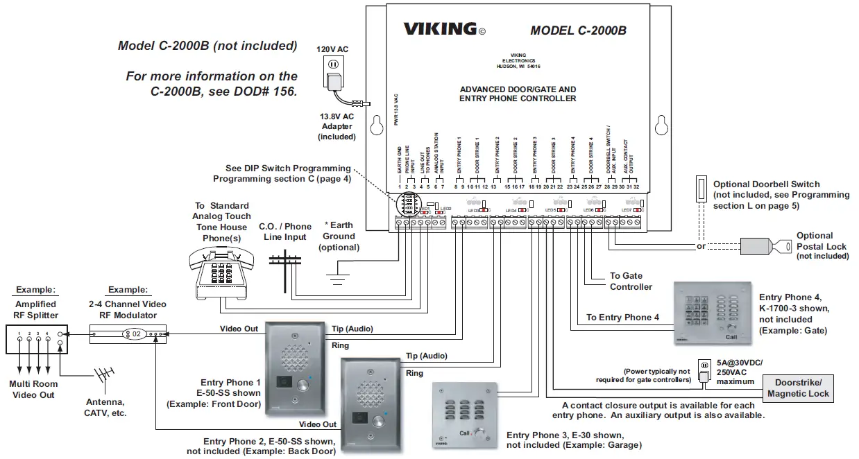VIKING ELECTRONICS E-50 Single Gang Black Video Entry Phone-12