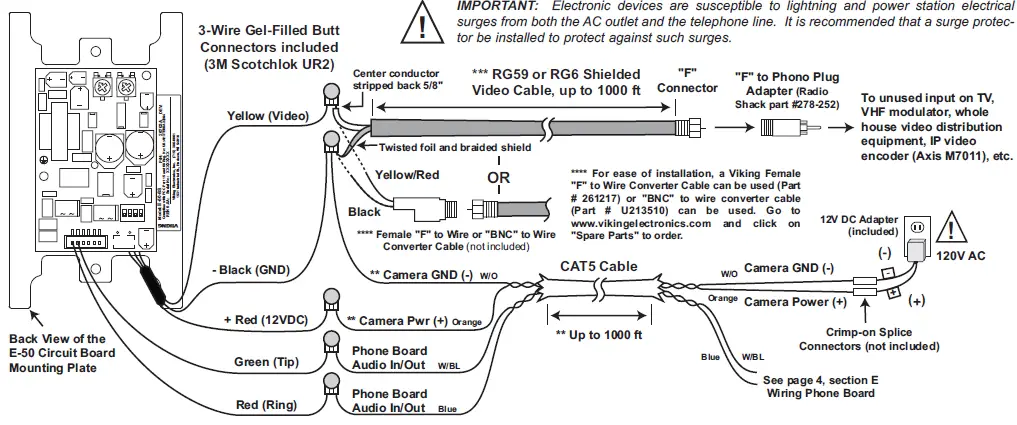 VIKING ELECTRONICS E-50 Single Gang Black Video Entry Phone-5