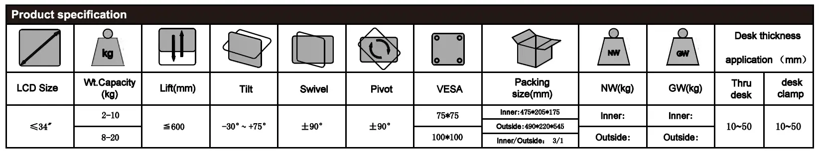 MULTIBRACKETS 4271 M VESA Gas Lift Arm Basic Single Pole fig 2