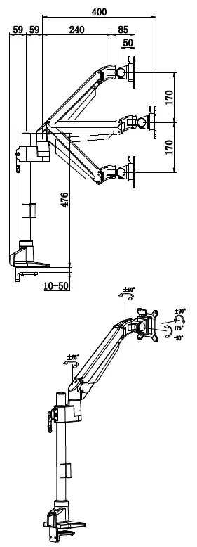 MULTIBRACKETS 4271 M VESA Gas Lift Arm Basic Single Pole fig 3