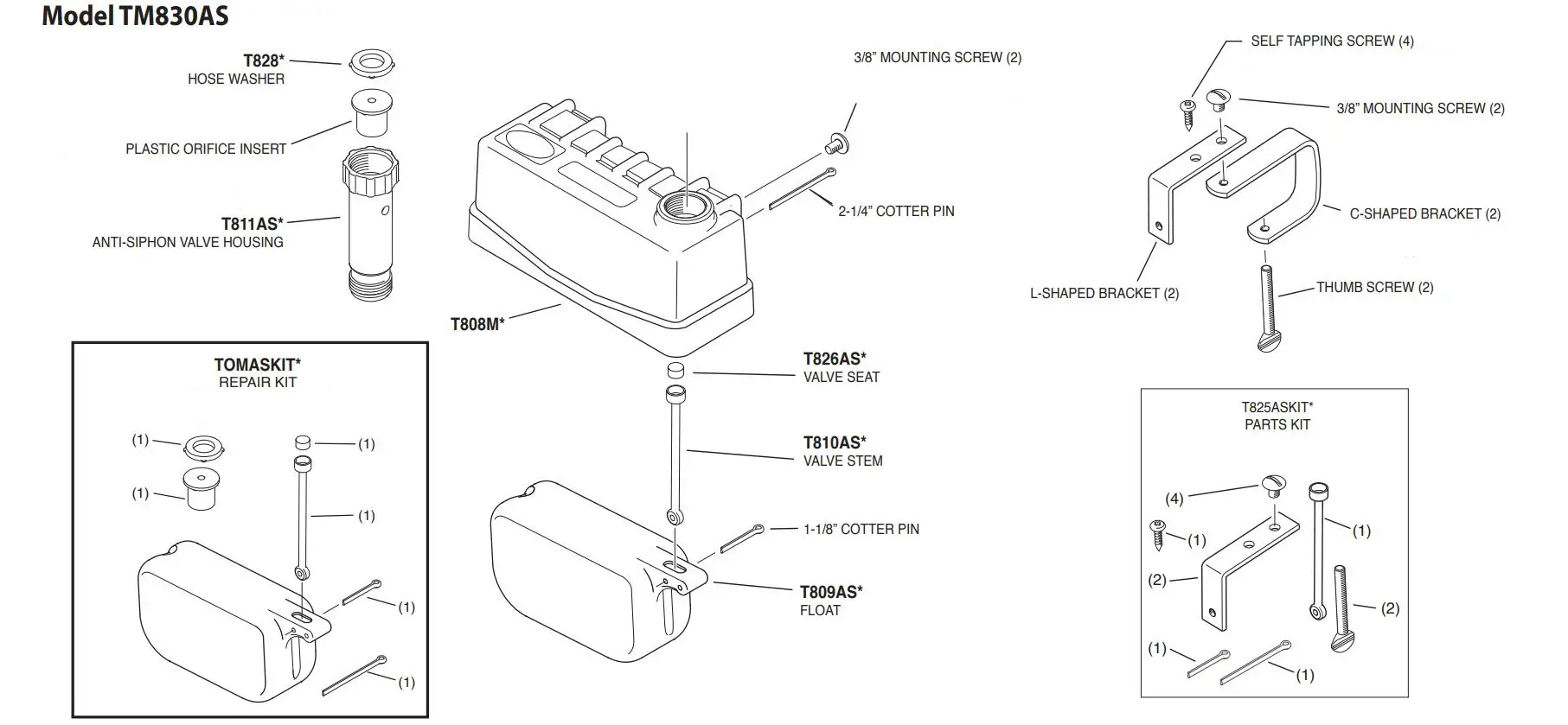 Miller TM830T Trough-O-Matic Automatic Metal Float Valve Instruction Manual - Model TM830AS