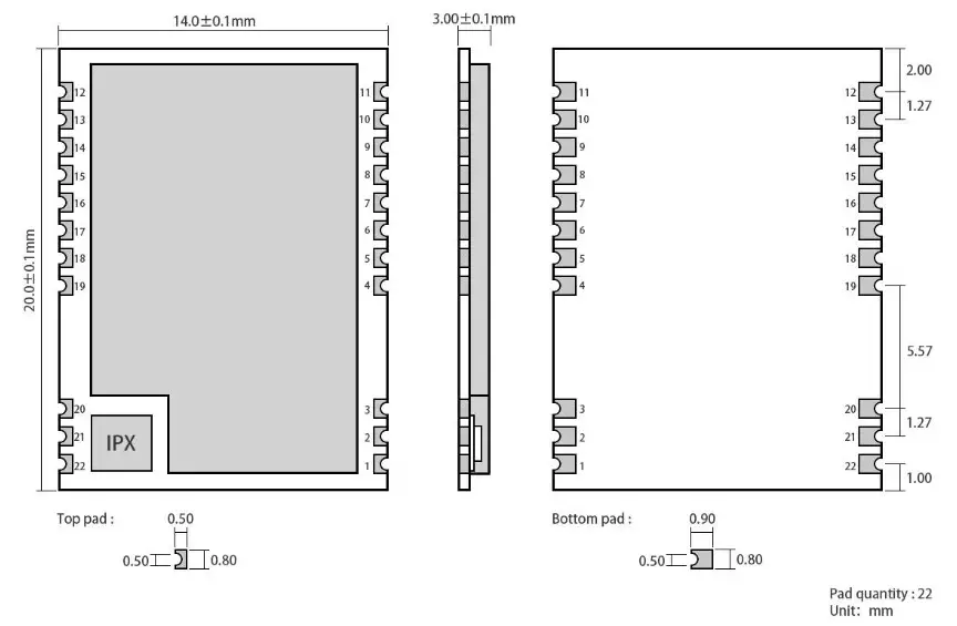 EBYTE E22-400M22S SX1268 343 470MHz SPI SMD- Size