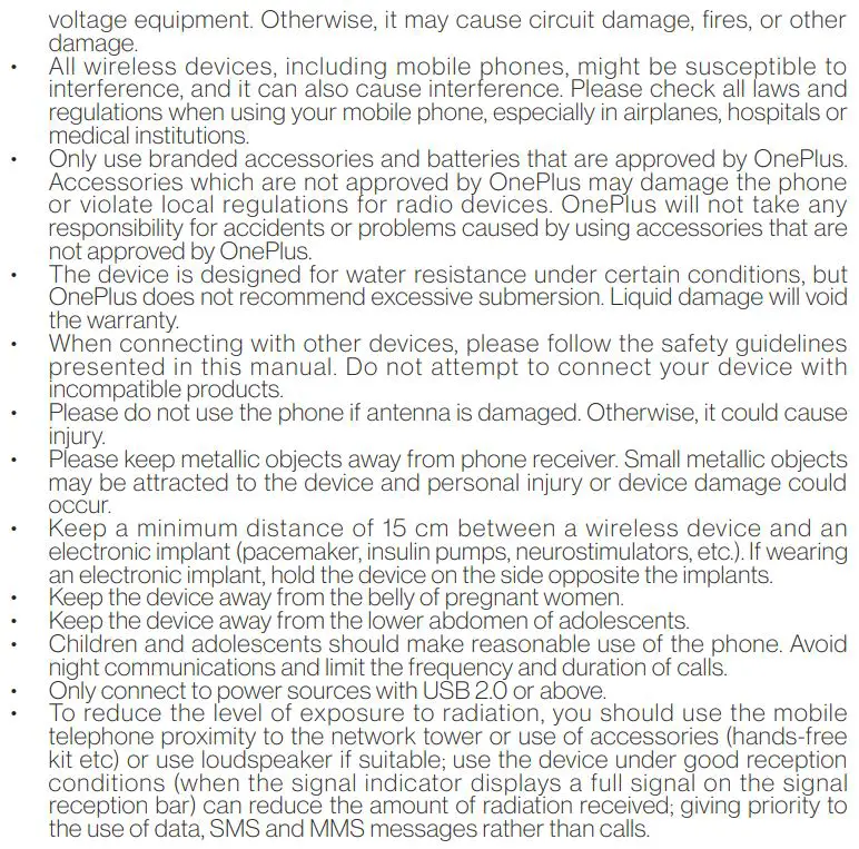OnePlus Nord N200 5G Smart Phone User Manual - General Safety