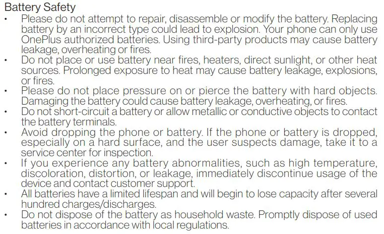 OnePlus Nord N200 5G Smart Phone User Manual - General Safety