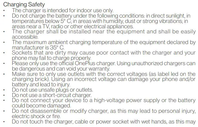OnePlus Nord N200 5G Smart Phone User Manual - General Safety
