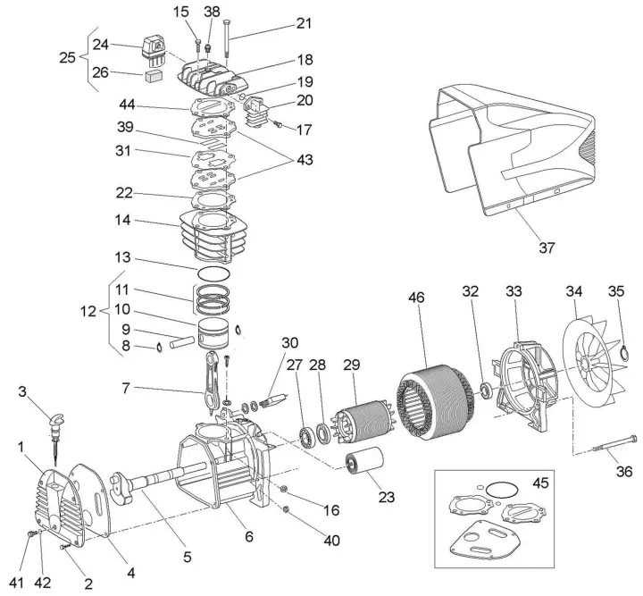Clarke Rebel 65 110V Air Compressor - EXPLODED DIAGRAM