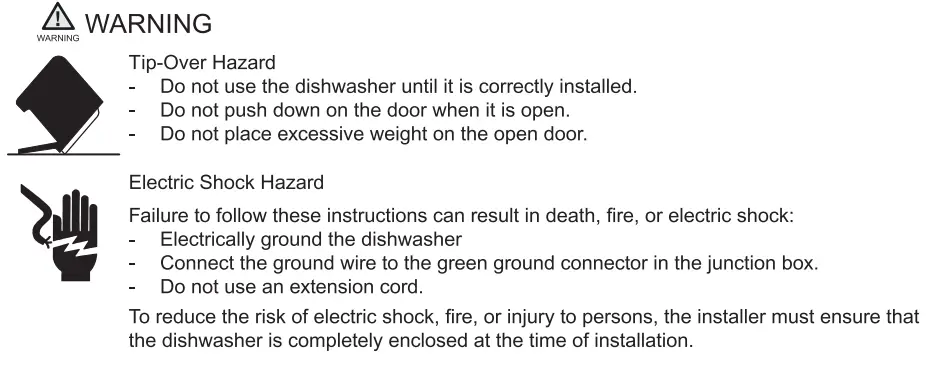 SAMSUNG DW80N3030 Series 24 Inch Wide 15 Place Setting Energy Star Rated Built-In Semi Integrated Dishwasher Installation Guide - Before Installing the dishwasher