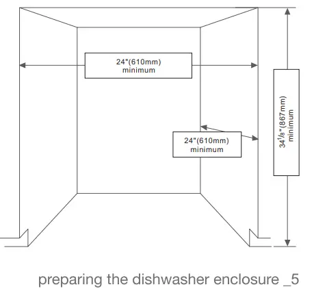 SAMSUNG DW80N3030 Series 24 Inch Wide 15 Place Setting Energy Star Rated Built-In Semi Integrated Dishwasher Installation Guide - Enclosure Dimensions