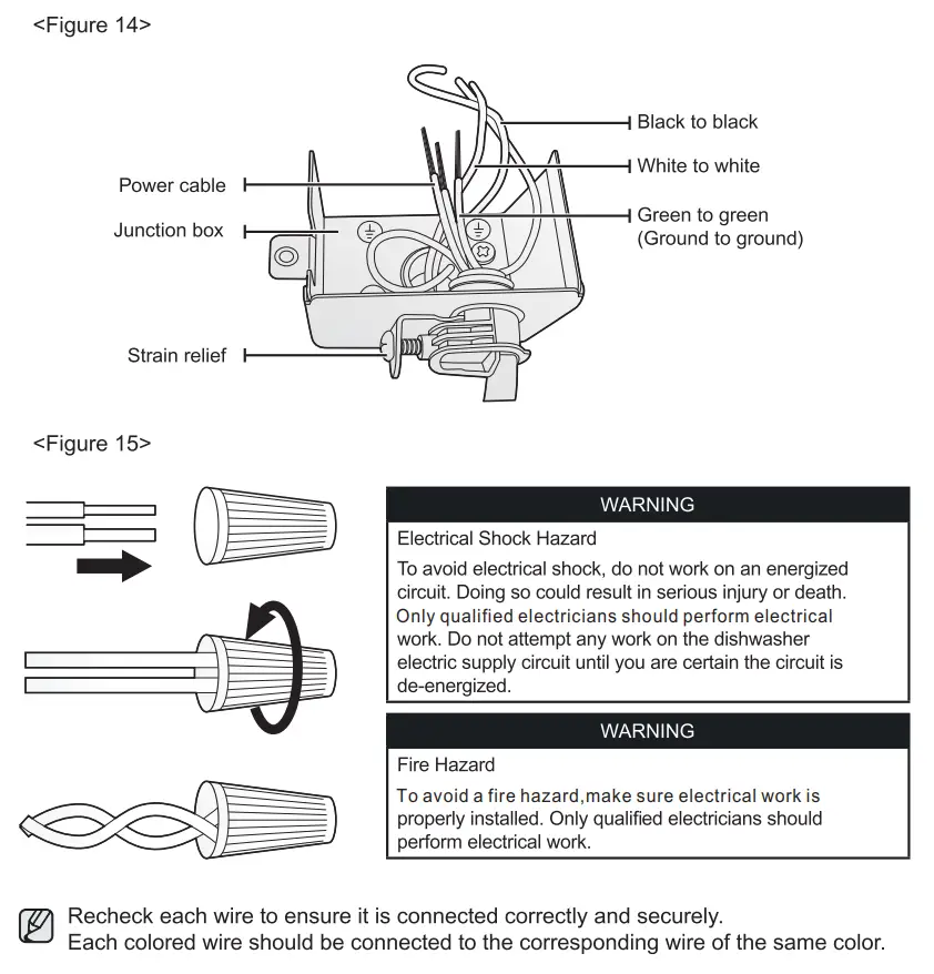 SAMSUNG DW80N3030 Series 24 Inch Wide 15 Place Setting Energy Star Rated Built-In Semi Integrated Dishwasher Installation Guide - Figure 14,15