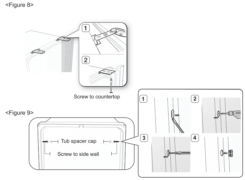SAMSUNG DW80N3030 Series 24 Inch Wide 15 Place Setting Energy Star Rated Built-In Semi Integrated Dishwasher Installation Guide - Figure 8,9