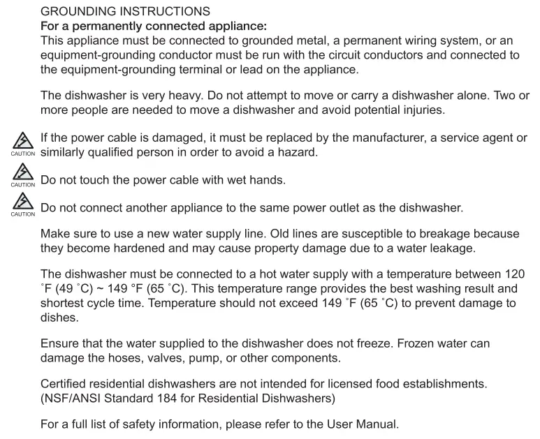 SAMSUNG DW80N3030 Series 24 Inch Wide 15 Place Setting Energy Star Rated Built-In Semi Integrated Dishwasher Installation Guide - Important Safety Instructions