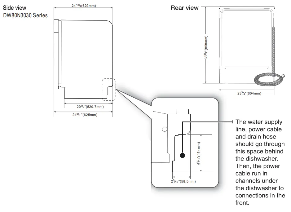 SAMSUNG DW80N3030 Series 24 Inch Wide 15 Place Setting Energy Star Rated Built-In Semi Integrated Dishwasher Installation Guide - Product Dimensions