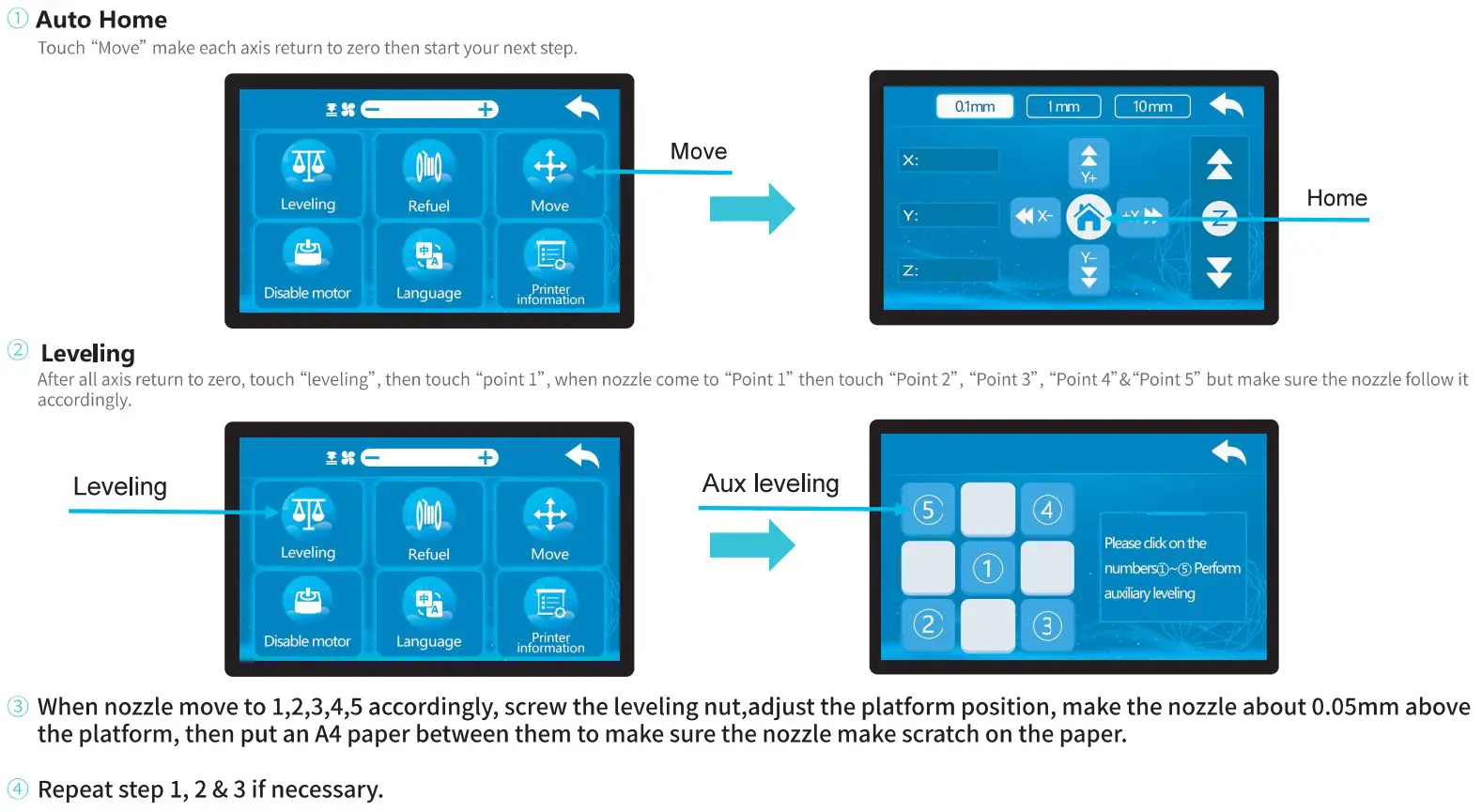 CREALITY 27464 Sermoon M1 Powerful Printers User Manual - Leveling