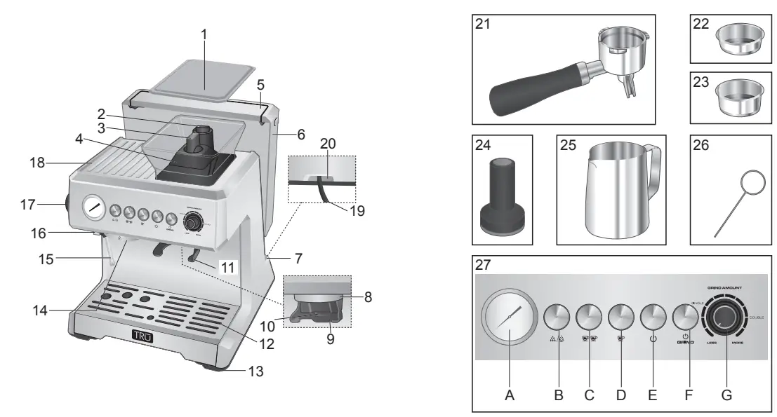 CM-7301 All-in-One Espresso Maker with Grinder and Steam Wand 2
