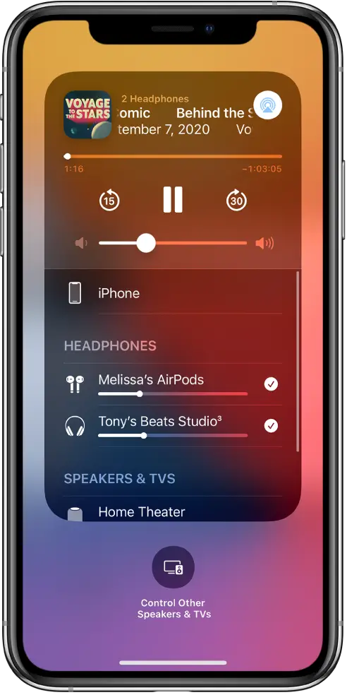 A Control Center screen showing AirPods and Beats headphones are connected.
