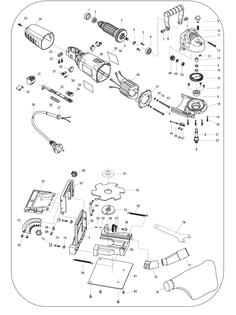 sip 07904 Biscuit Jointer - EXPLODED DRAWING