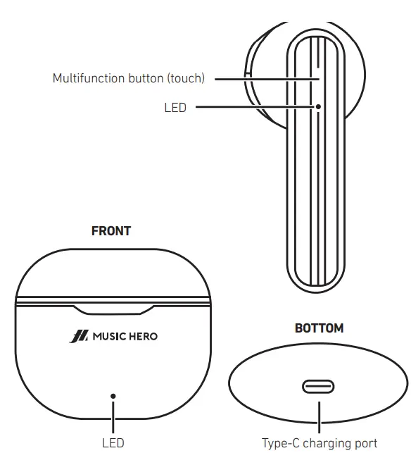 MUSIC HERO MHTWSFLOWBTW, MHTWSFLOWBTK Twin Flow Wireless Stereo Earset-FIG2