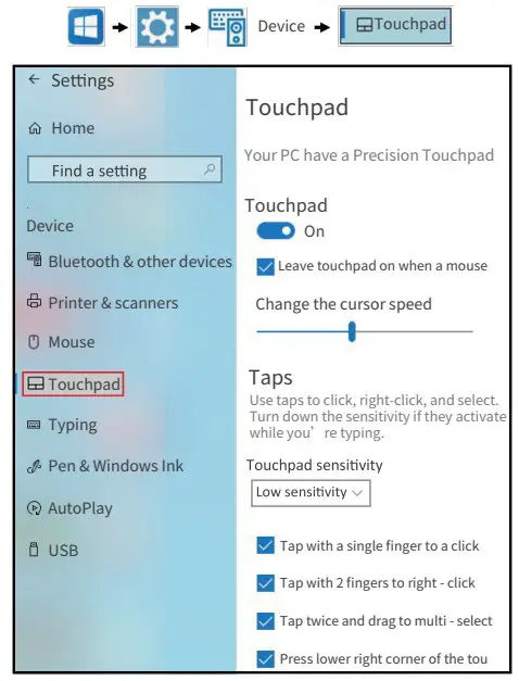 Touchpad Setting Page