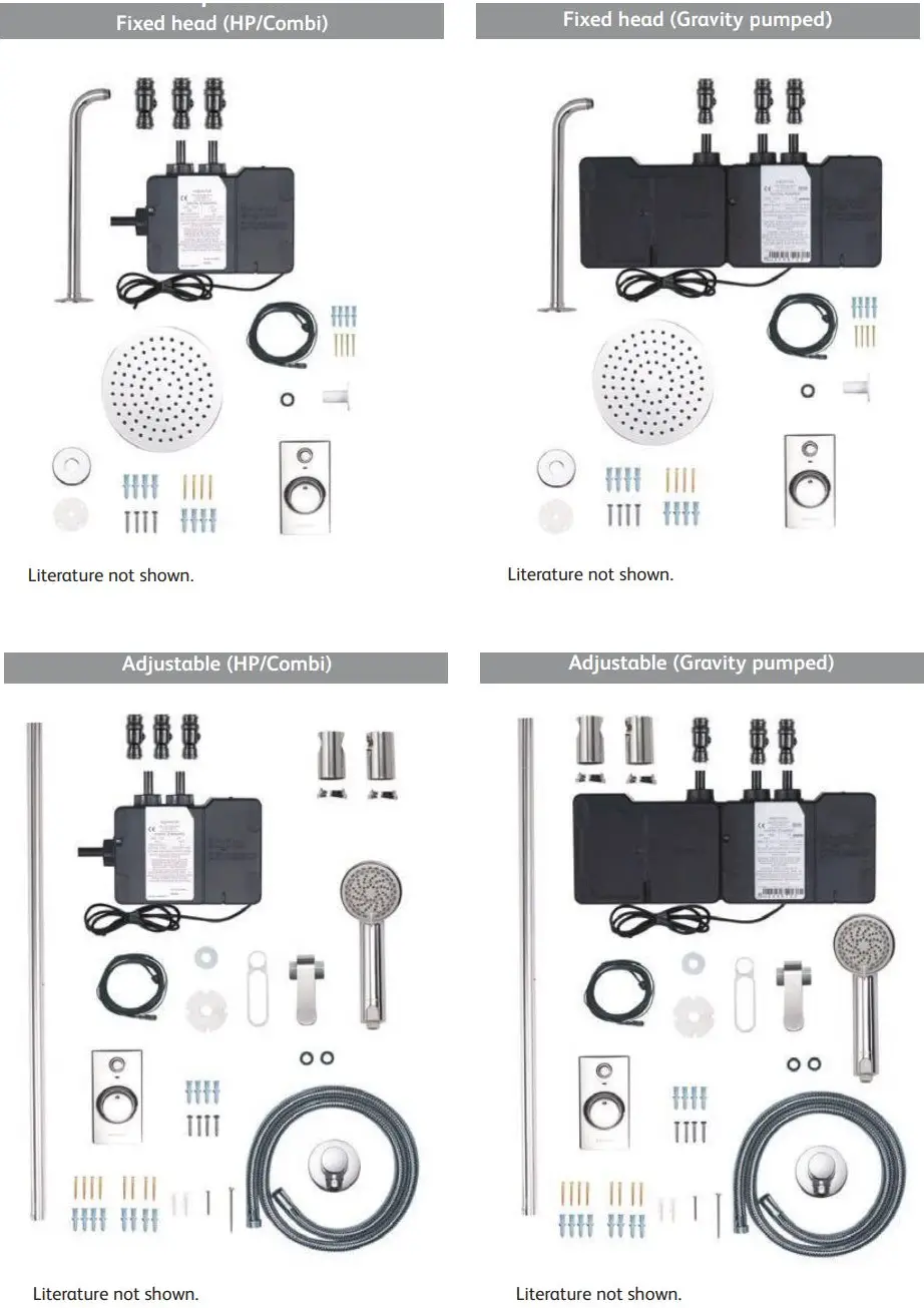 AQUALISA VSQ.A2.BV.DVFW.20 Visage Digital Concealed with Adjustable Height or Fixed Head Installation Guide - Components